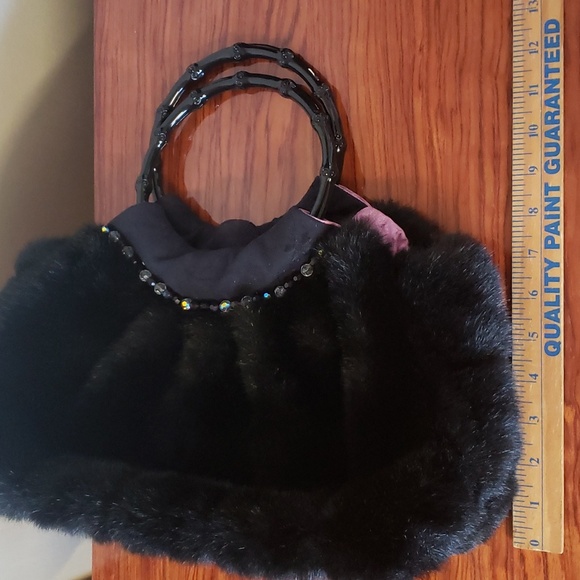 Stons & Black Faux Fur Exterior Satchel/Top Handle Bag Handbags & Bags for Women - Picture 7 of 11